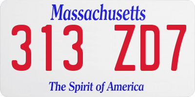 MA license plate 313ZD7
