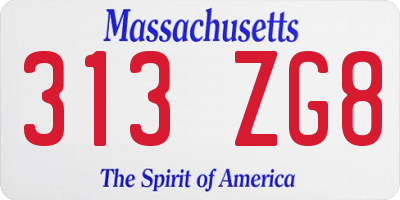 MA license plate 313ZG8