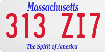 MA license plate 313ZI7