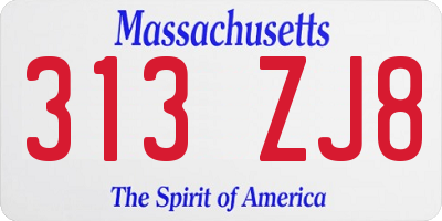 MA license plate 313ZJ8