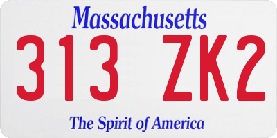 MA license plate 313ZK2