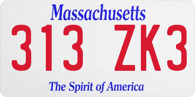 MA license plate 313ZK3