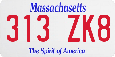 MA license plate 313ZK8