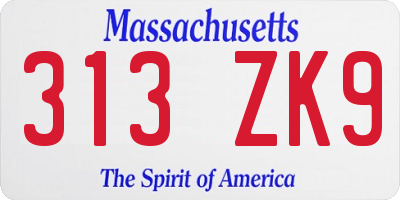 MA license plate 313ZK9