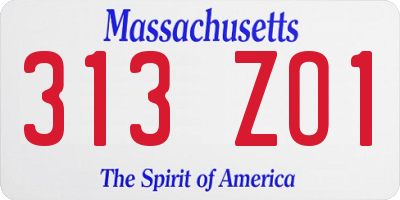 MA license plate 313ZO1