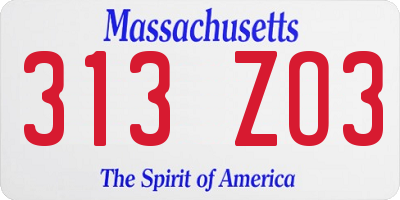 MA license plate 313ZO3