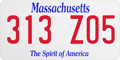 MA license plate 313ZO5