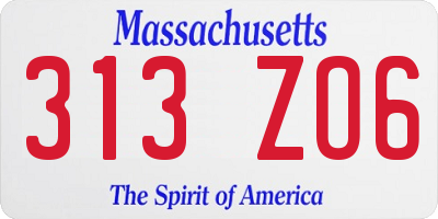 MA license plate 313ZO6