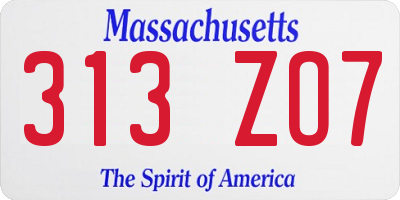 MA license plate 313ZO7