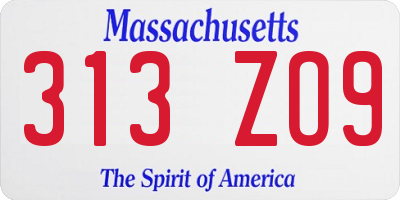 MA license plate 313ZO9