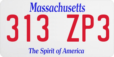 MA license plate 313ZP3