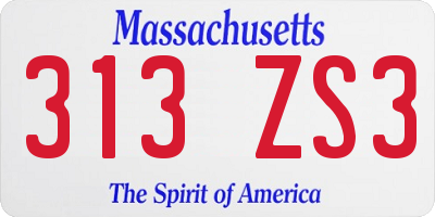 MA license plate 313ZS3