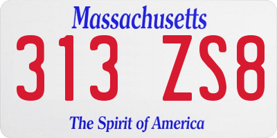 MA license plate 313ZS8