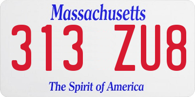 MA license plate 313ZU8
