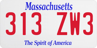 MA license plate 313ZW3