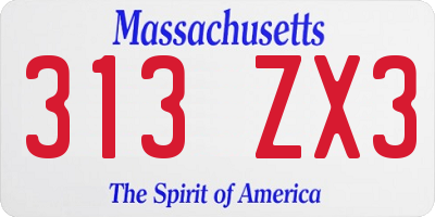 MA license plate 313ZX3