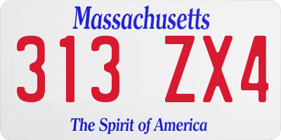 MA license plate 313ZX4