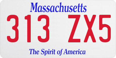 MA license plate 313ZX5