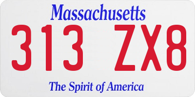 MA license plate 313ZX8
