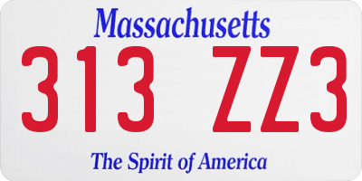 MA license plate 313ZZ3