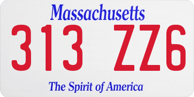 MA license plate 313ZZ6