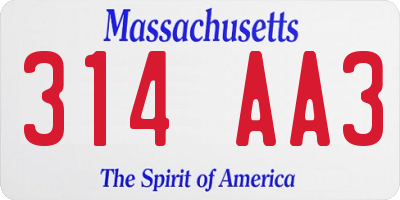 MA license plate 314AA3