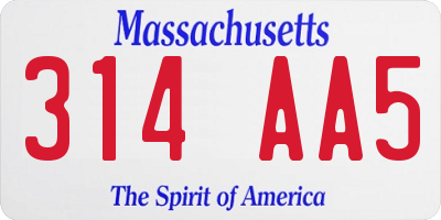 MA license plate 314AA5