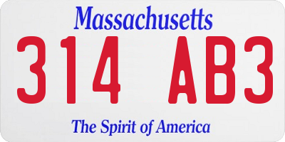 MA license plate 314AB3