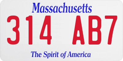 MA license plate 314AB7