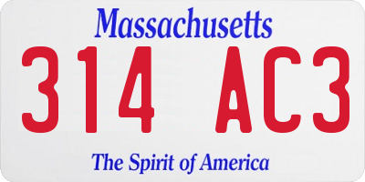 MA license plate 314AC3