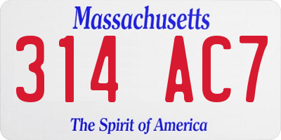 MA license plate 314AC7