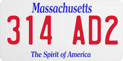 MA license plate 314AD2