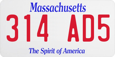 MA license plate 314AD5