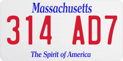 MA license plate 314AD7