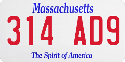 MA license plate 314AD9