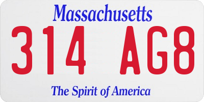 MA license plate 314AG8