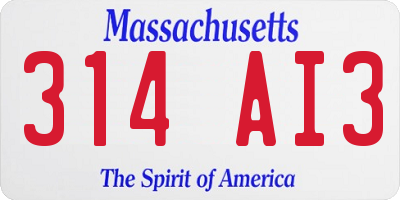 MA license plate 314AI3