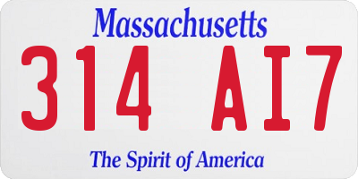 MA license plate 314AI7