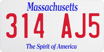 MA license plate 314AJ5