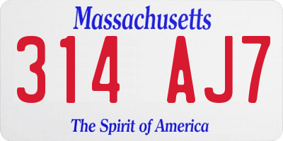 MA license plate 314AJ7