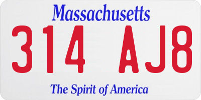 MA license plate 314AJ8