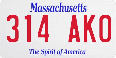 MA license plate 314AK0