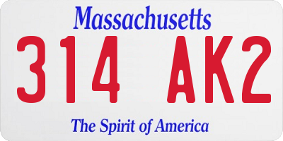 MA license plate 314AK2