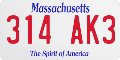 MA license plate 314AK3