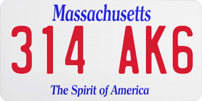 MA license plate 314AK6