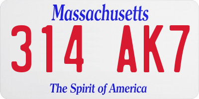 MA license plate 314AK7