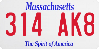 MA license plate 314AK8