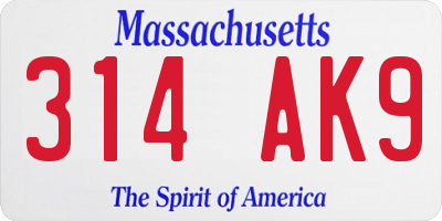 MA license plate 314AK9