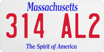MA license plate 314AL2