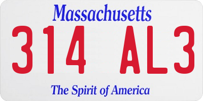 MA license plate 314AL3